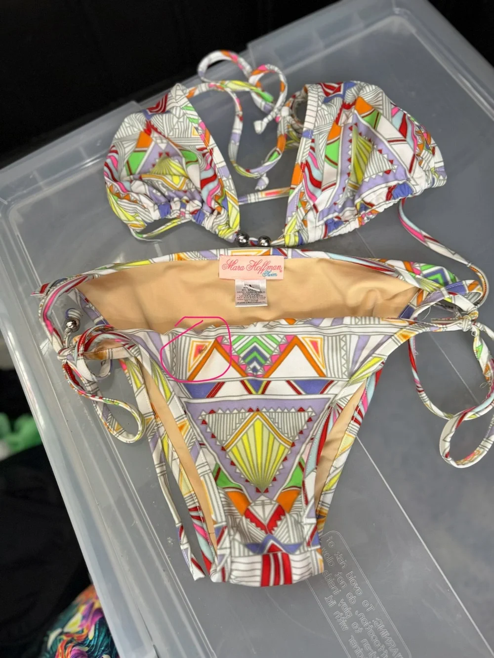 Mara Hoffman Geometric Triangle Bikini Set Side Tie Swimwear Size L